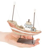 Artikel Dekoratives Holzboot Schiffsmodell 20 cm, Mehrfarbig mit Metallstandfuß