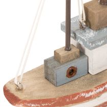 Artikel Dekoratives Holzboot Schiffsmodell 20 cm, Mehrfarbig mit Metallstandfuß