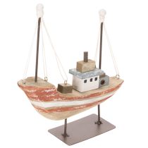 Artikel Dekoratives Holzboot Schiffsmodell 20 cm, Mehrfarbig mit Metallstandfuß