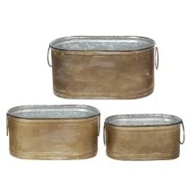 Artikel Set Übertopf Metall Wanne Vintage Retro L22,5cm/27cm/31cm
