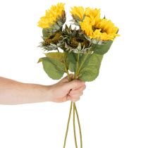 Artikel Künstliche Sonnenblumen 58cm, 3 Stiele, mit realistischen Blüten und Blättern, Gelb-Grün
