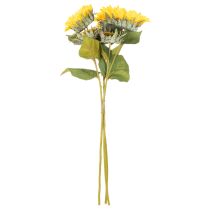 Artikel Künstliche Sonnenblumen 58cm, 3 Stiele, mit realistischen Blüten und Blättern, Gelb-Grün