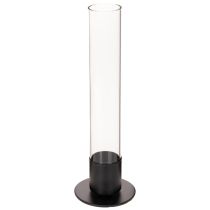 Artikel Stabkerzenhalter Metall mit Glaszylinder 31cm Schwarz/Transparent