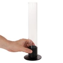 Artikel Stabkerzenhalter Metall mit Glaszylinder 31cm Schwarz/Transparent
