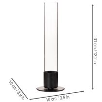 Artikel Stabkerzenhalter Metall mit Glaszylinder 31cm Schwarz/Transparent