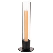 Artikel Stabkerzenhalter Metall mit Glaszylinder 31cm Schwarz/Transparent