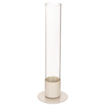 Artikel Stabkerzenhalter Metall mit Glaszylinder und Sockel 31cm Taupe