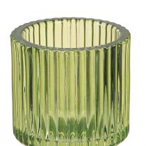 Artikel Glas Teelichthalter Grün Riffel-Optik für Stabkerzen & Teelichte, 8cm, 4er-Set