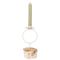 Artikel Kerzenhalter Birkenholz mit Metallring 20 cm weiß
