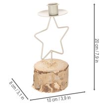Artikel Kerzenhalter Stern aus Metall mit Holzsockel 20 cm Silber/Natur für Stabkerzen bis 21 mm