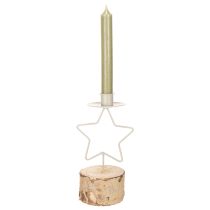 Artikel Kerzenhalter Stern aus Metall mit Holzsockel 20 cm Silber/Natur für Stabkerzen bis 21 mm