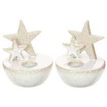 Artikel Kerzenhalter Sterne Keramik 11cm Weiß-Grau 2er-Set Innenbereich