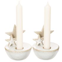 Artikel Kerzenhalter Sterne Keramik 11cm Weiß-Grau 2er-Set Innenbereich