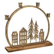 Artikel Goldener Weihnachtlicher Stabkerzenhalter "Häuserreihe" 36x32cm für festliche Tischdeko