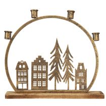 Artikel Goldener Weihnachtlicher Stabkerzenhalter "Häuserreihe" 36x32cm für festliche Tischdeko
