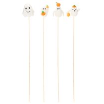 Artikel Geisterfiguren auf Holzstab 54cm Weiß Orange Halloween 8 Stück