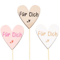 Artikel Herzstecker aus Holz mit Schriftzug "Für Dich" 31 cm, Natur, Rosa, Weiß, 12 Stück