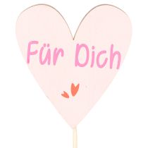 Artikel Herzstecker aus Holz mit Schriftzug "Für Dich" 31 cm, Natur, Rosa, Weiß, 12 Stück
