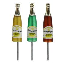 Artikel Stecker Deko Sektflaschen Braun Grün Gelb, 7,5cm L28,5cm, 10 Stück