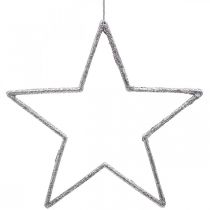Weihnachtsdeko Stern Anhänger Silbern Glitter 17,5cm 9St