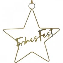 Artikel Stern “Frohes Fest”, Dekoring in Sternform, Metalldeko für Weihnachten Golden, Silbern 32×39,5cm