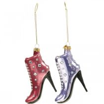 Christbaumschmuck Glas Stiefel Rosa, Lila 10,5cm 2St