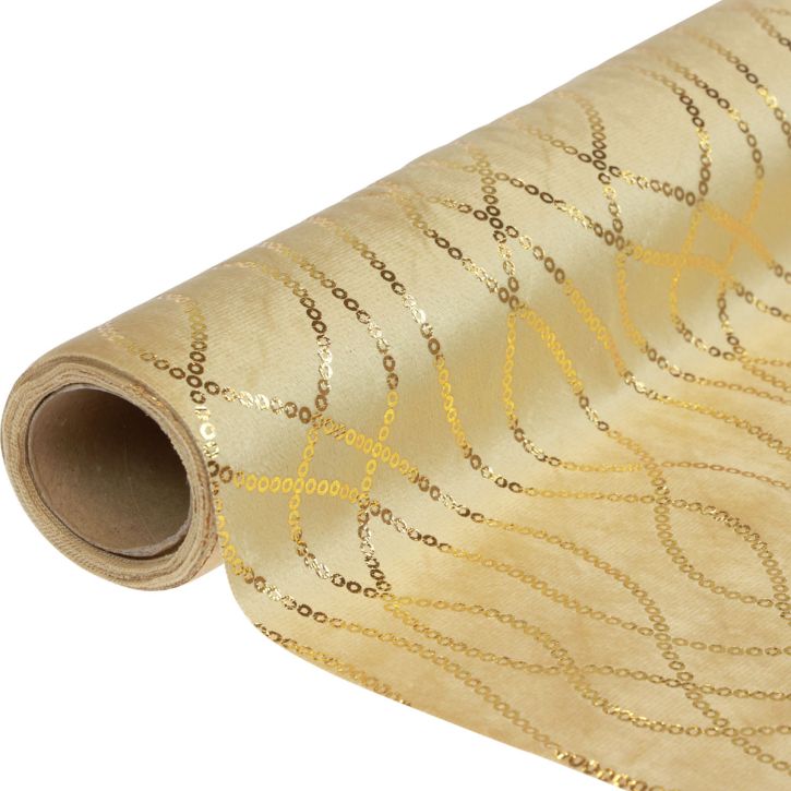 Artikel Tischläufer Beige Gold Ketten Tischband Samt 28×270cm