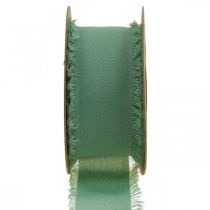 Stoffband Deko Band mit Fransen Salbeigrün 40mm 15m