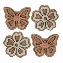 Streudeko Holz Blumen/Schmetterlinge Weiß/Rosa Ø4cm 36St