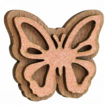 Streudeko Holz Blumen/Schmetterlinge Weiß/Rosa Ø4cm 36St