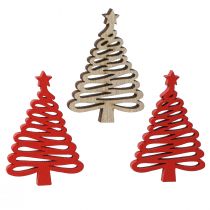 Artikel Streuteile Holz Tanne mit Stern Natur Rot Weihnachtsdeko Tischdeko 72er-Set 3x4,5cm