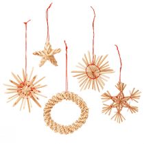 Artikel Traditionelle Strohsterne in Rot Natur als Weihnachtsbaumschmuck, ökologisch &amp; vielseitig – 17er Set, Ø4-6cm