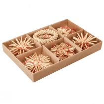 Artikel Traditionelle Strohsterne in Rot Natur als Weihnachtsbaumschmuck, ökologisch & vielseitig – 17er Set, Ø4-6cm