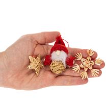 Artikel Strohanhänger Set mit Figuren und Sternen 4–6cm 30-teilig Natur-Rot für Innenbereich