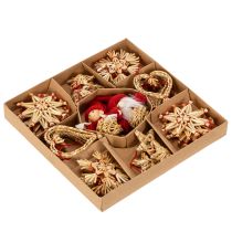 Artikel Strohanhänger Set mit Figuren und Sternen 4–6cm 30-teilig Natur-Rot für Innenbereich