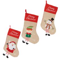 Artikel Weihnachtsstrümpfe aus Stoff mit Motiven, 50 cm, Rot und Beige, 3er-Set
