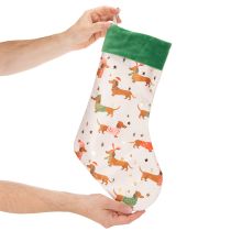 Artikel Stoff-Weihnachtssocke 50 cm mit Dackel-Motiv in Grün und Weiß für Innenbereich