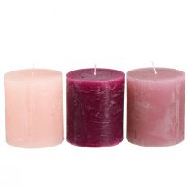 Artikel Stumpenkerzen Set 3 Farben Berry, Dekorative Kerzen, Durchgefärbt, 70×80mm, 12 Stück