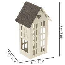 Artikel Lichthaus Set aus Metall mit 3 Häusern auf Tablett, Grau, 35 cm