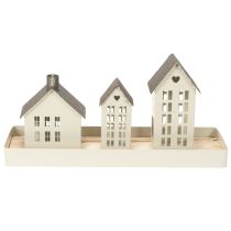 Artikel Lichthaus Set aus Metall mit 3 Häusern auf Tablett, Grau, 35 cm