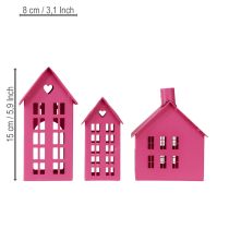 Artikel Kerzenhäuser Set Rosa Metall 3-teilig mit Tablett für stimmungsvolle Dekoration