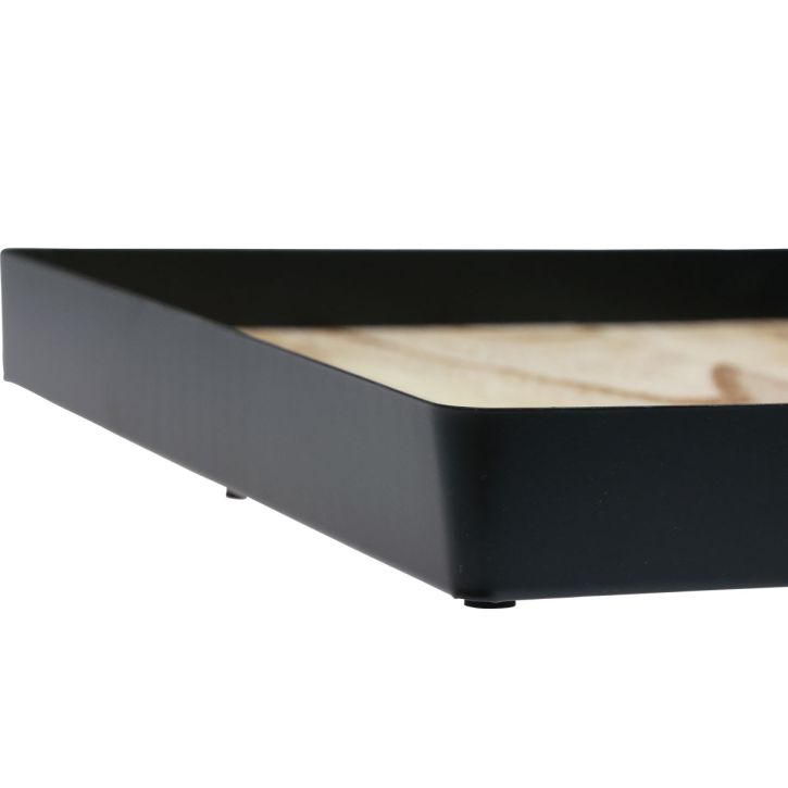 Artikel Deko Tablett Metall Holz quadratisch Natur Schwarz 25,5×25,5×4cm