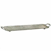 Deko Tablett Dekotablett Metall Zink Vintage mit Spruch Silber Beige mit Griffen