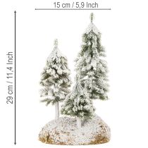 Artikel Schneetannen aus Kunststoff auf Styroporunterlage mit Moos 29 cm für Weihnachts- und Tischdekoration