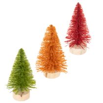 Artikel Miniatur Tannenbaum 12cm Kunststoff Holzsockel 6 Stück bunt innen