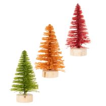 Artikel Miniatur Tannenbaum 12cm Kunststoff Holzsockel 6 Stück bunt innen
