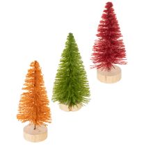 Artikel Künstlicher Tannenbaum mit Holzfuß 16cm 6er-Set Grün/Rot/Orange für Innenbereich