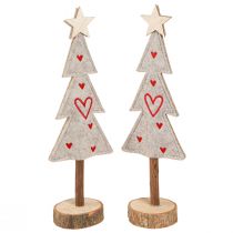 Artikel Tannenbaum Filzdeko Grau-Rot mit Herzen 28cm - 4er Set weihnachtliche Tischdekoration