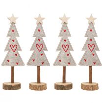 Artikel Tannenbaum Filzdeko Grau-Rot mit Herzen 28cm - 4er Set weihnachtliche Tischdekoration
