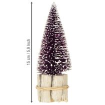 Artikel Deko-Lila Tannenbaum 15cm Trio mit Schneespitze auf Holzfuß